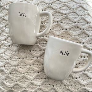Rae Dunn Love & Hello SCRIPT writing mugs. SET OF 2 MUGS